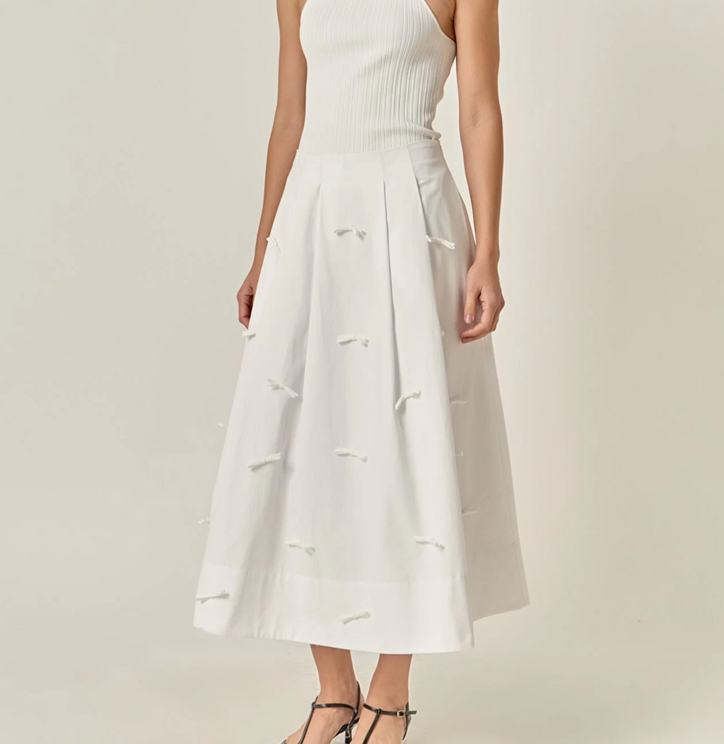 Bow Detailed Poplin Midi Skirt