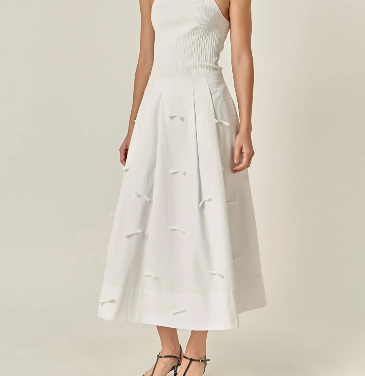 Bow Detailed Poplin Midi Skirt