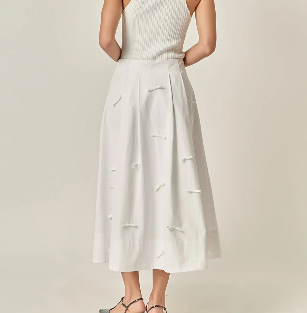 Bow Detailed Poplin Midi Skirt