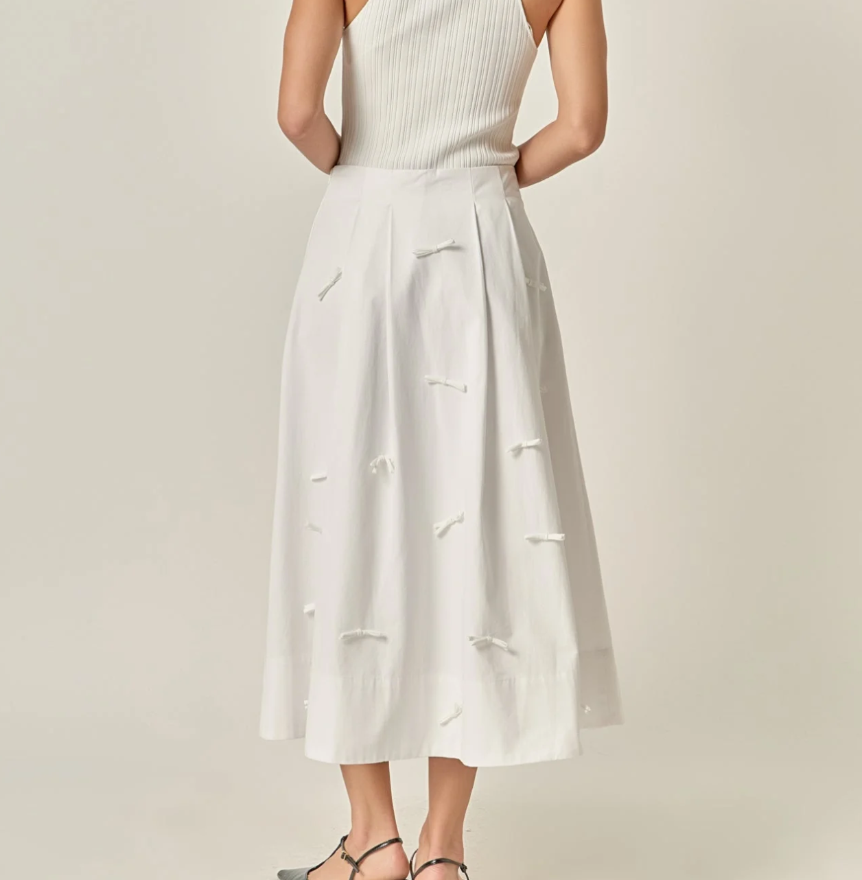 Bow Detailed Poplin Midi Skirt