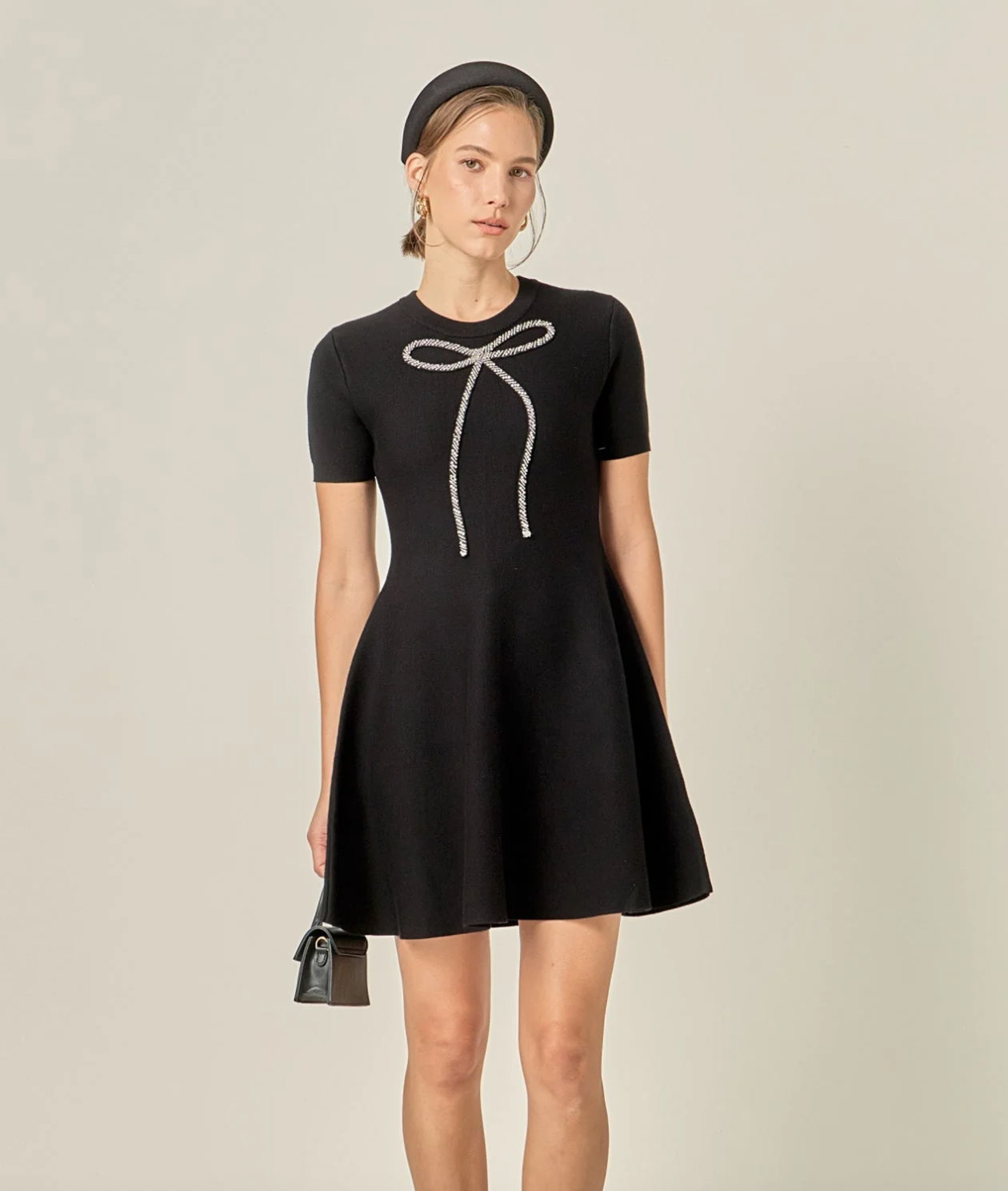 Rhinestone Bow Knit Dress