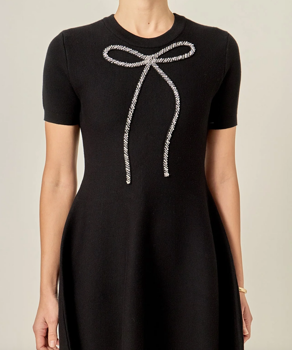 Rhinestone Bow Knit Dress