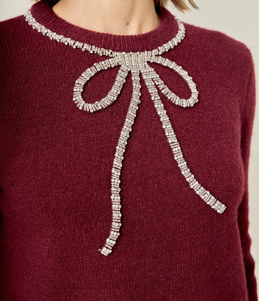 Rhinestone Bow Knit Sweater