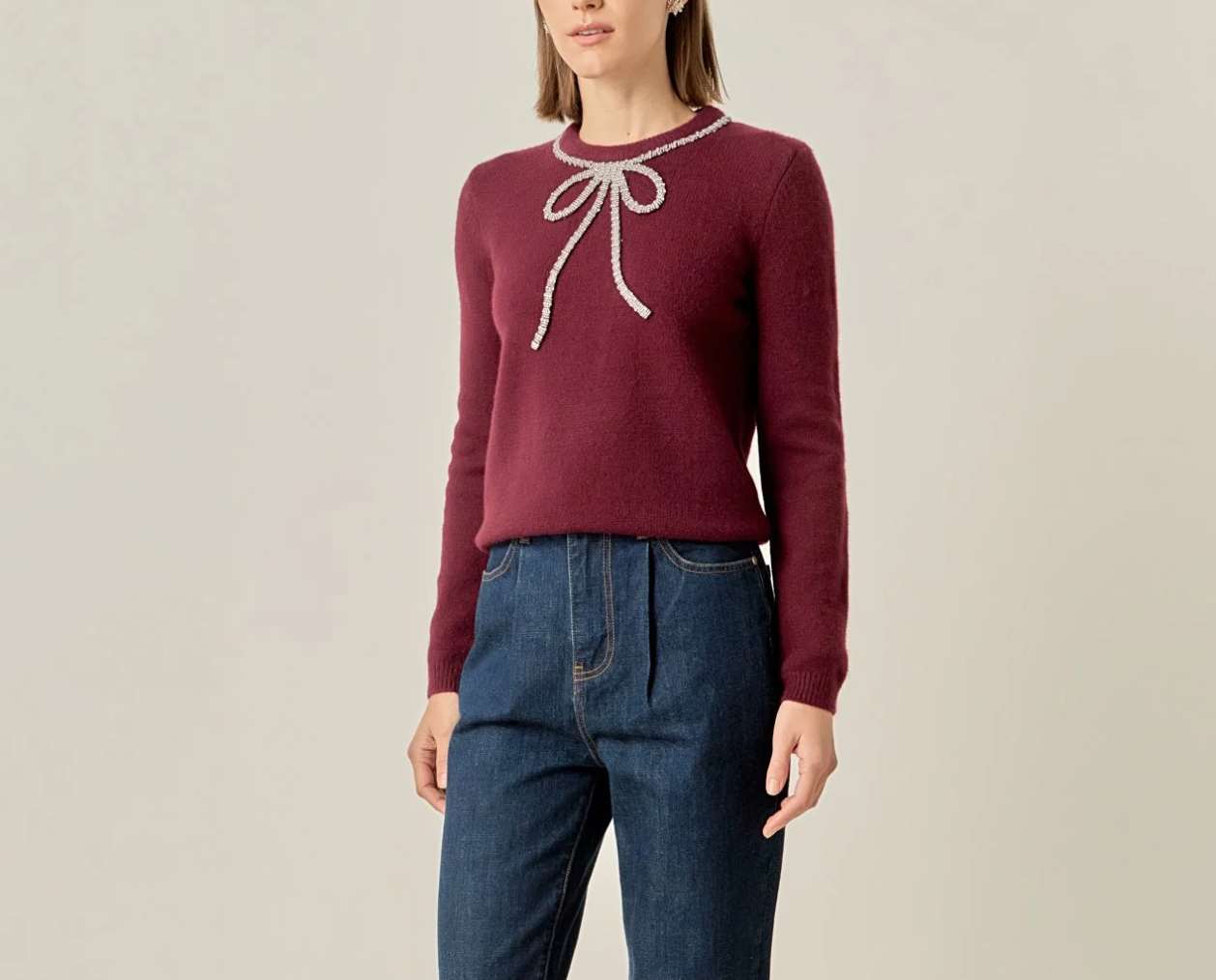 Rhinestone Bow Knit Sweater