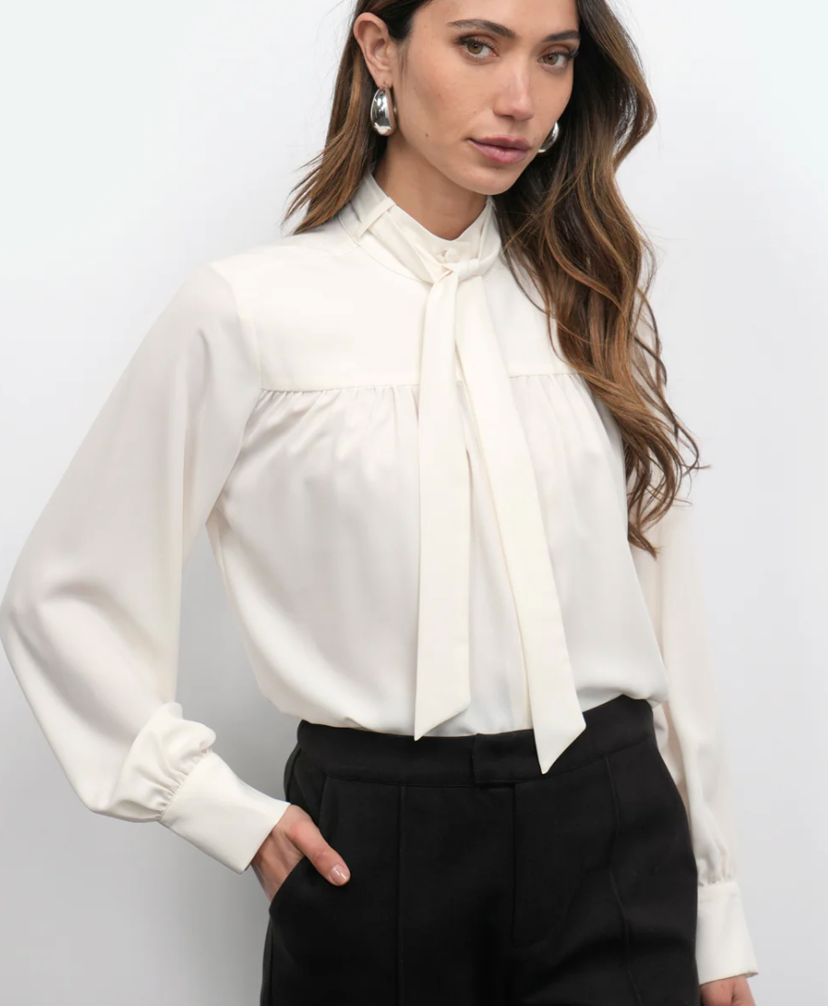 Cameron Button Up Neck Tie Blouse