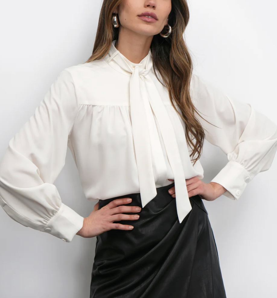 Cameron Button Up Neck Tie Blouse