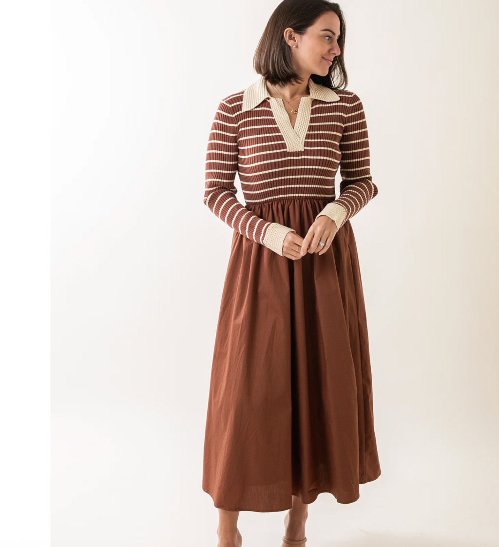 Long Sleeve Twofer Midi Dress