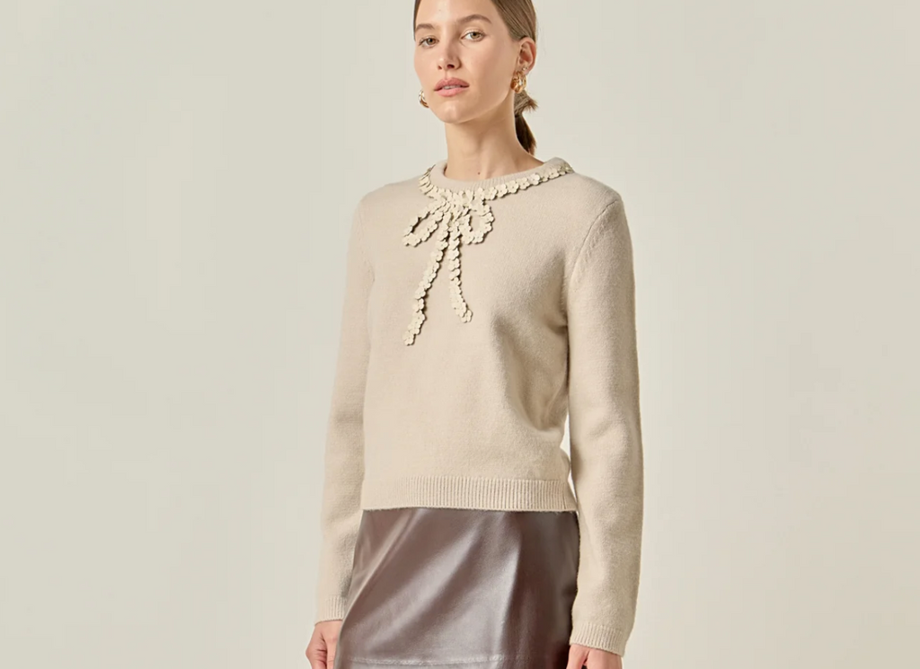 Floral Bow Detail Long Sleeve Top