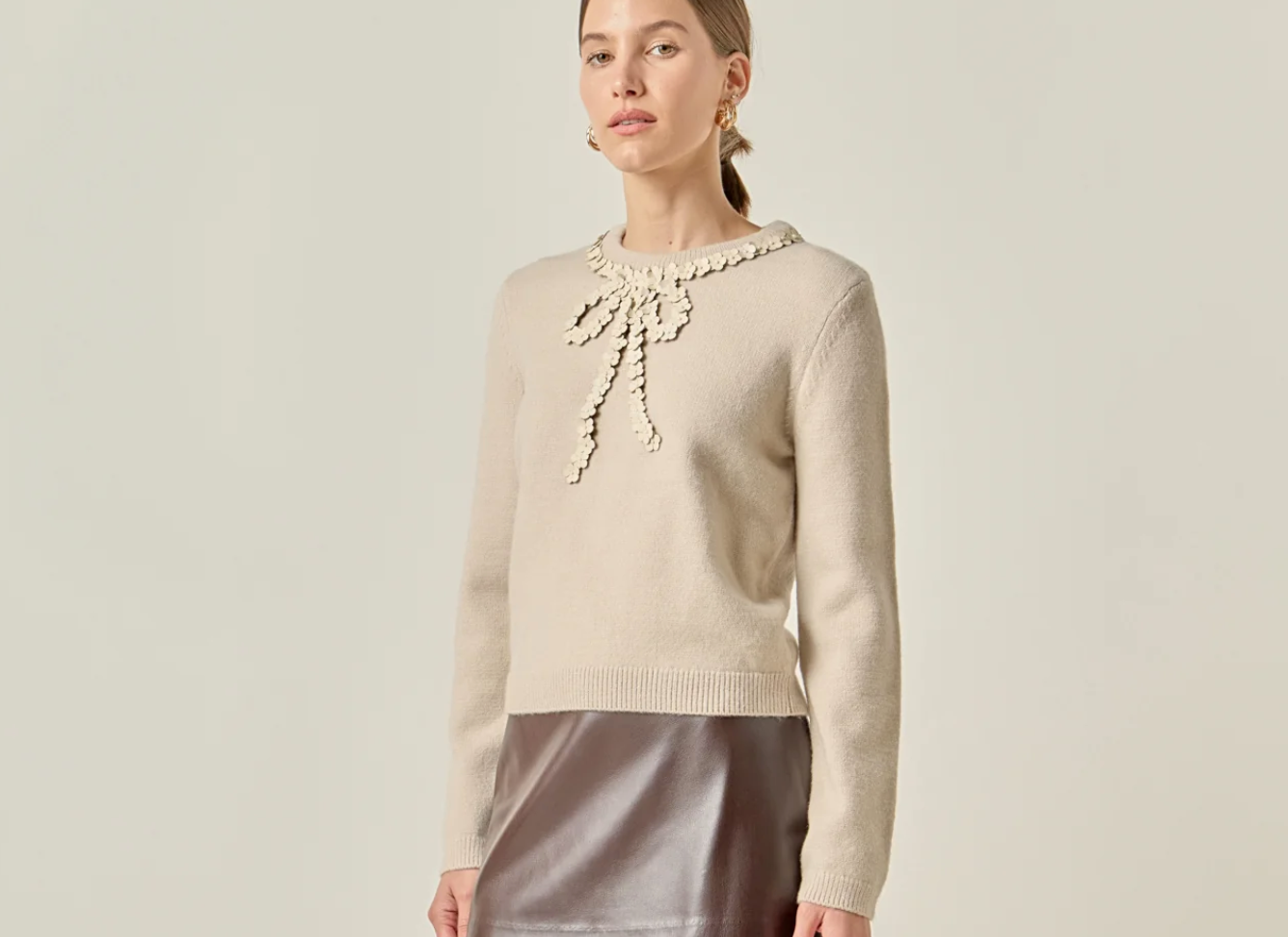 Floral Bow Detail Long Sleeve Top