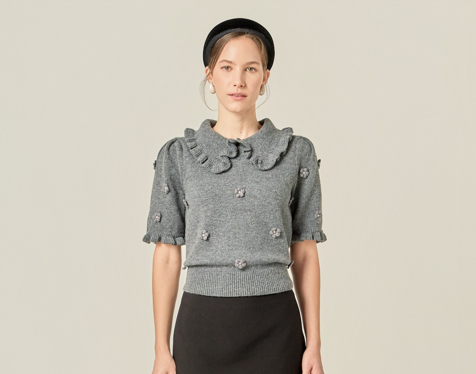 Pearl Floral Ruffle Sleeve Knit