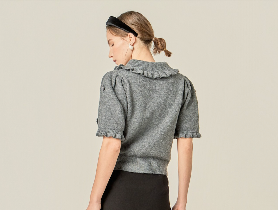 Pearl Floral Ruffle Sleeve Knit