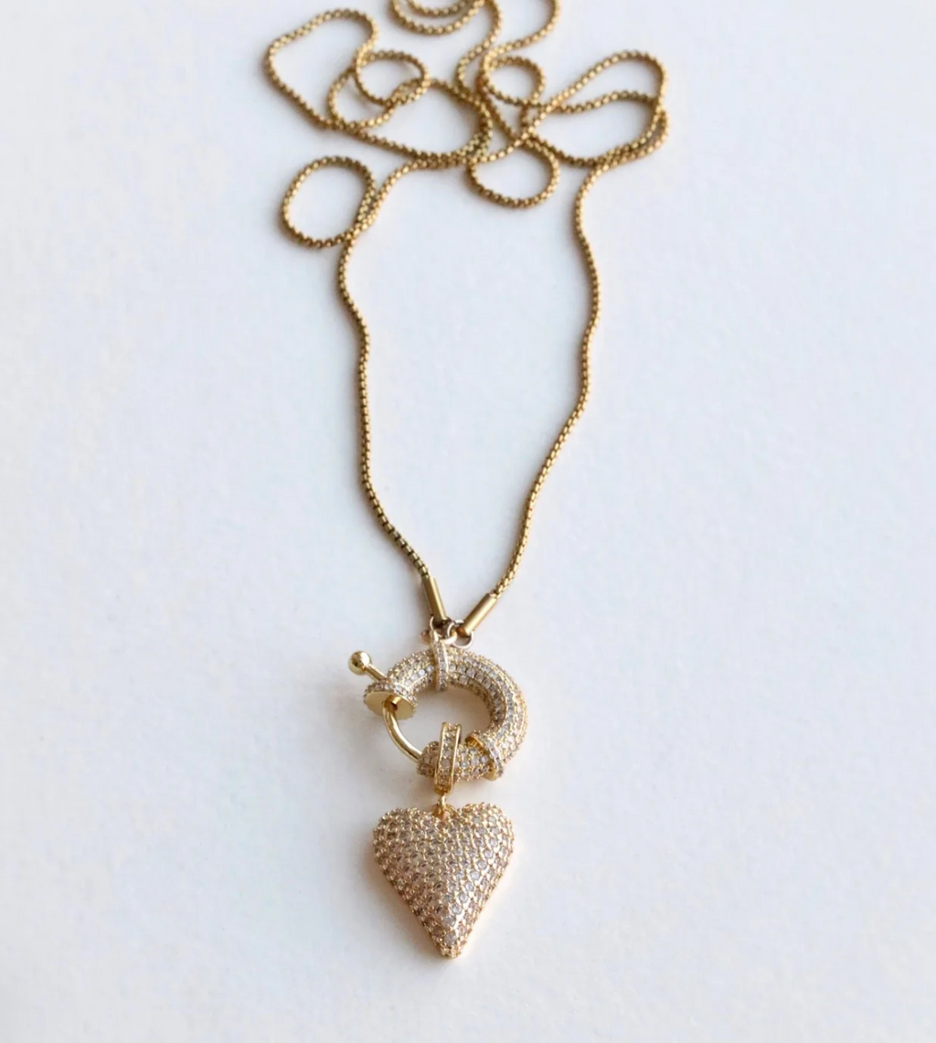 BIG LOVE Long Pav Heart Necklace