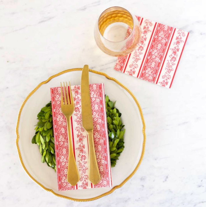 Red Burleigh Stripe Guest Towels/Napkins