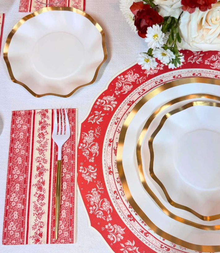 Red Burleigh Stripe Guest Towels/Napkins