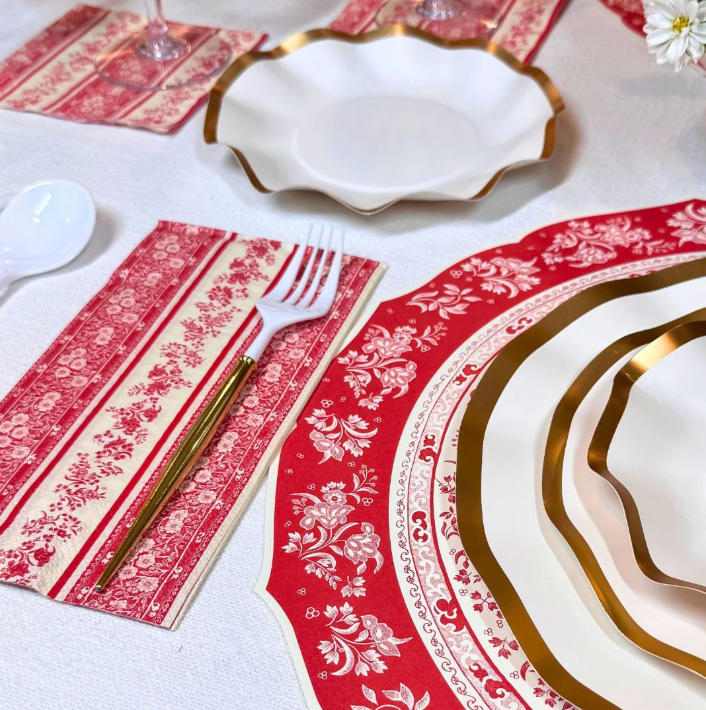 Red Burleigh Stripe Guest Towels/Napkins