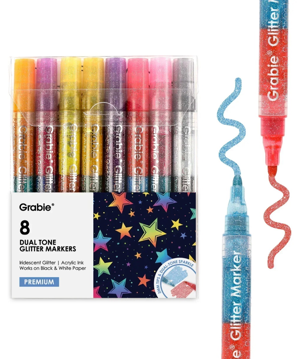 Dual Tone Iridescent Glitter Acrylic Paint Marker Set Of 8