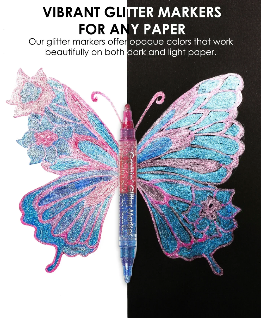 Dual Tone Iridescent Glitter Acrylic Paint Marker Set Of 8