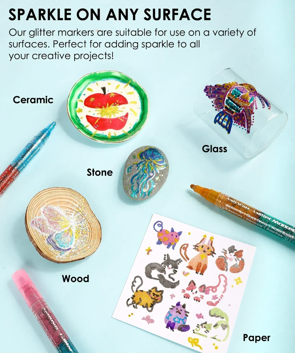 Dual Tone Iridescent Glitter Acrylic Paint Marker Set Of 8