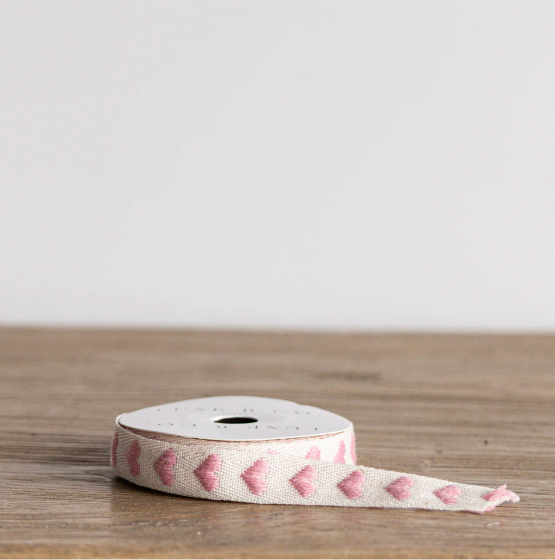 Rosewood Pink Hearts Woven Ribbon