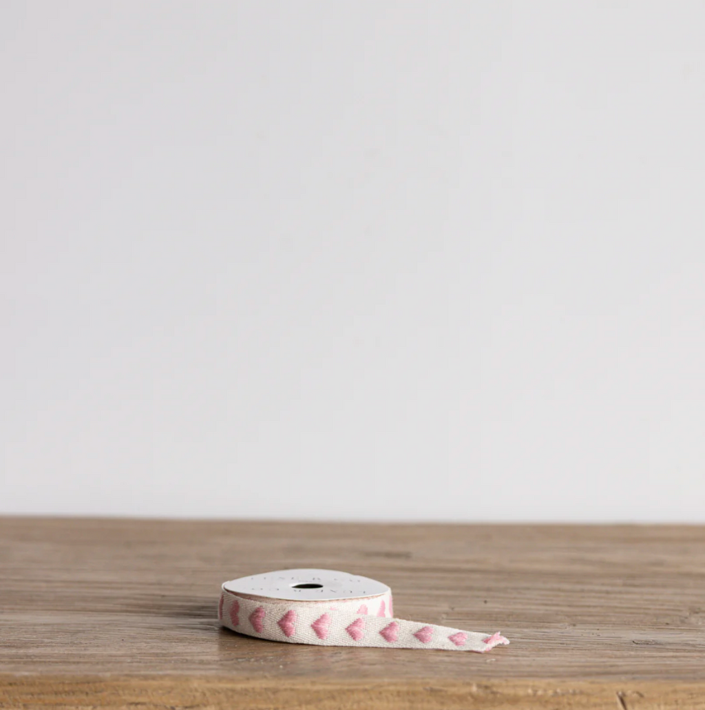 Rosewood Pink Hearts Woven Ribbon
