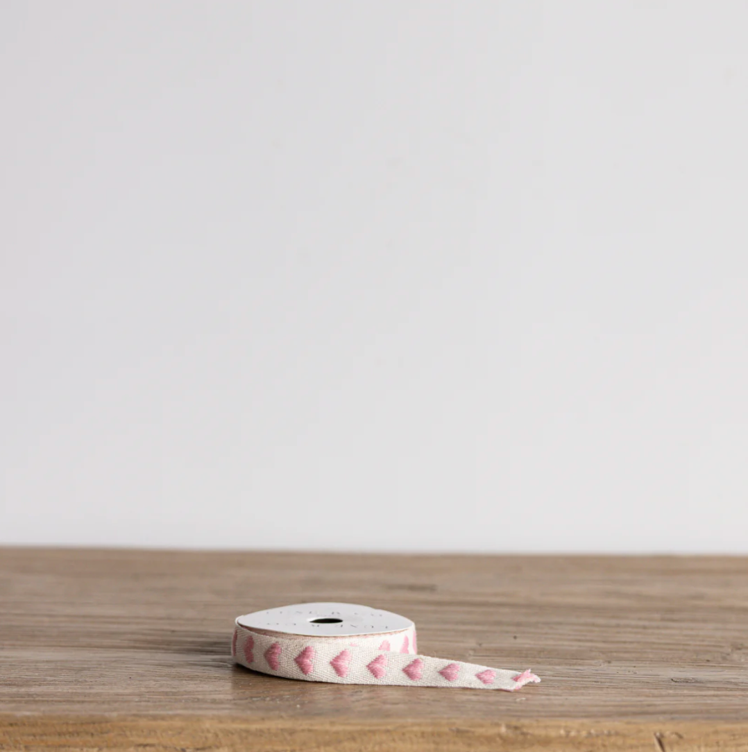 Rosewood Pink Hearts Woven Ribbon
