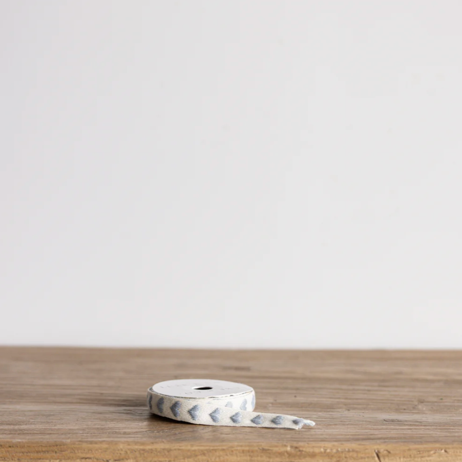 Dusty Blue Hearts Woven Ribbon