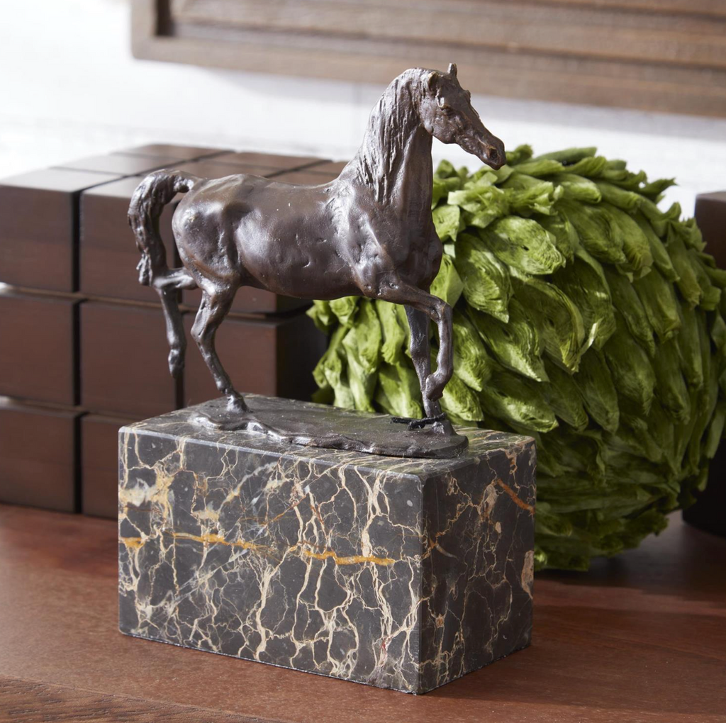Bronze Horse Statue on Marble Block