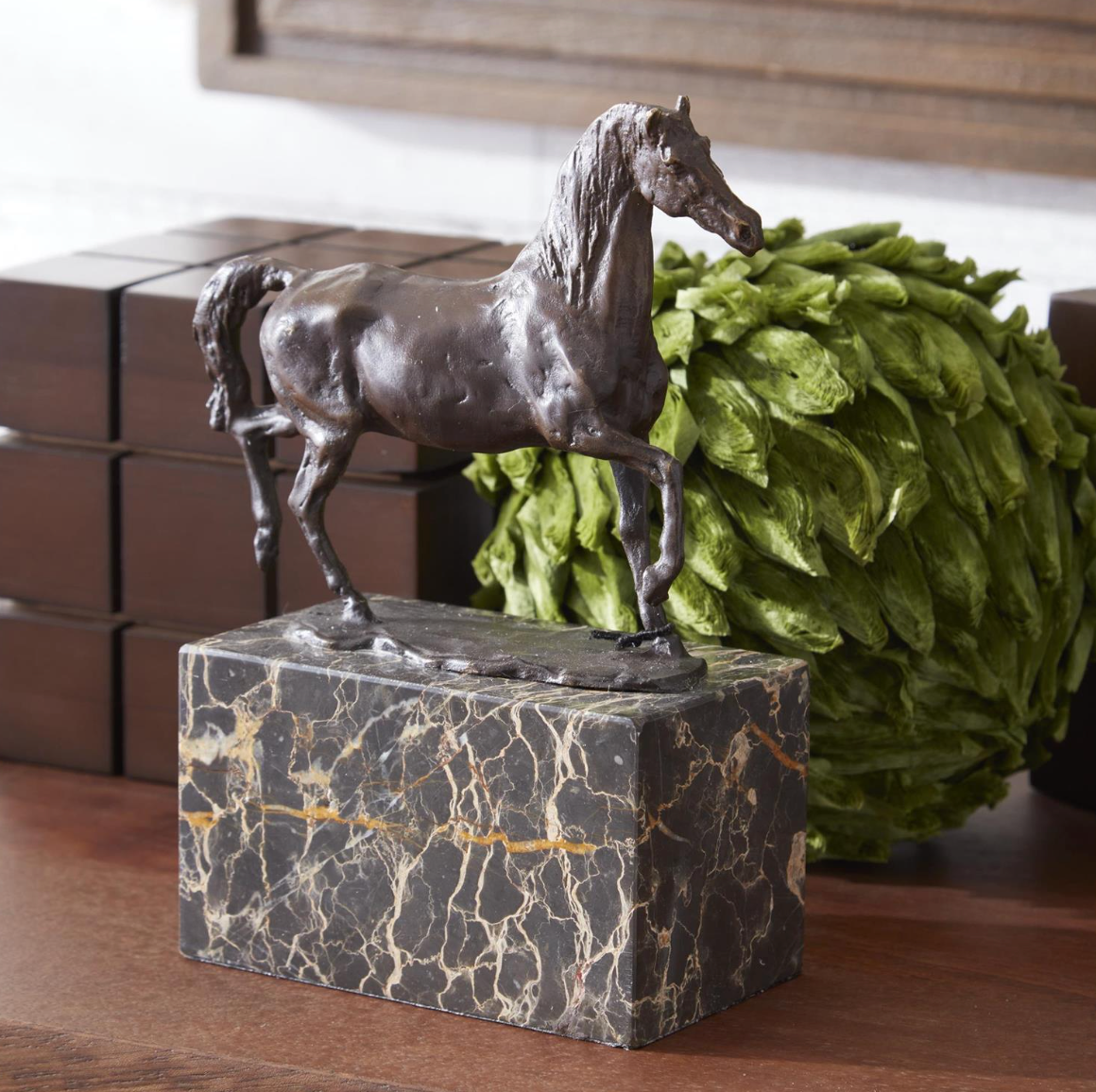 Bronze Horse Statue on Marble Block