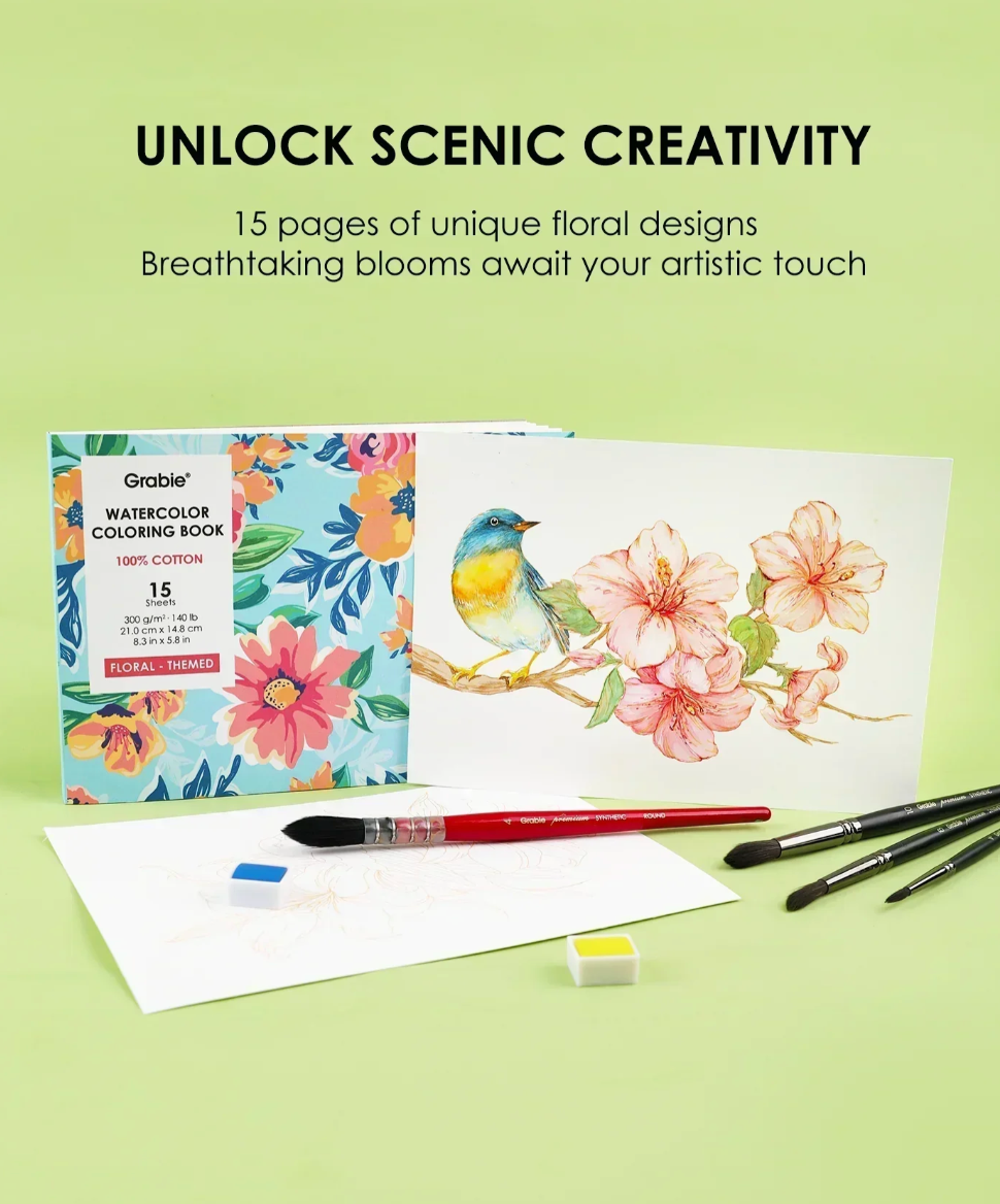 15 Sheets Watercolor Coloring Book