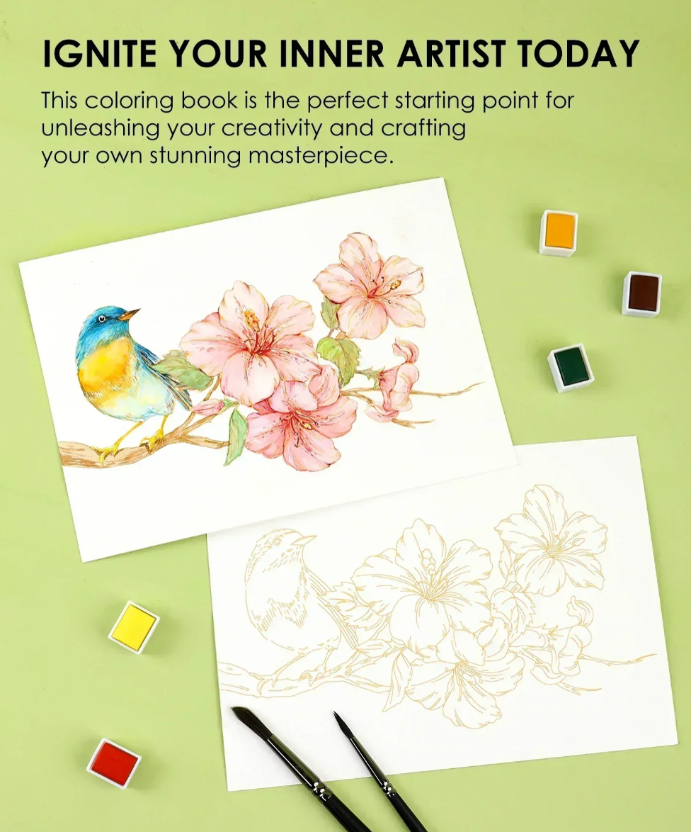 15 Sheets Watercolor Coloring Book