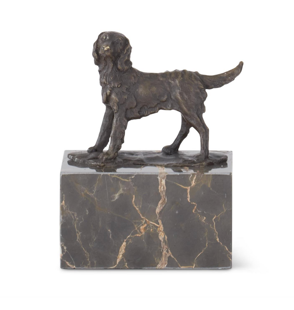 Bronze Dog Statue On Marble Block