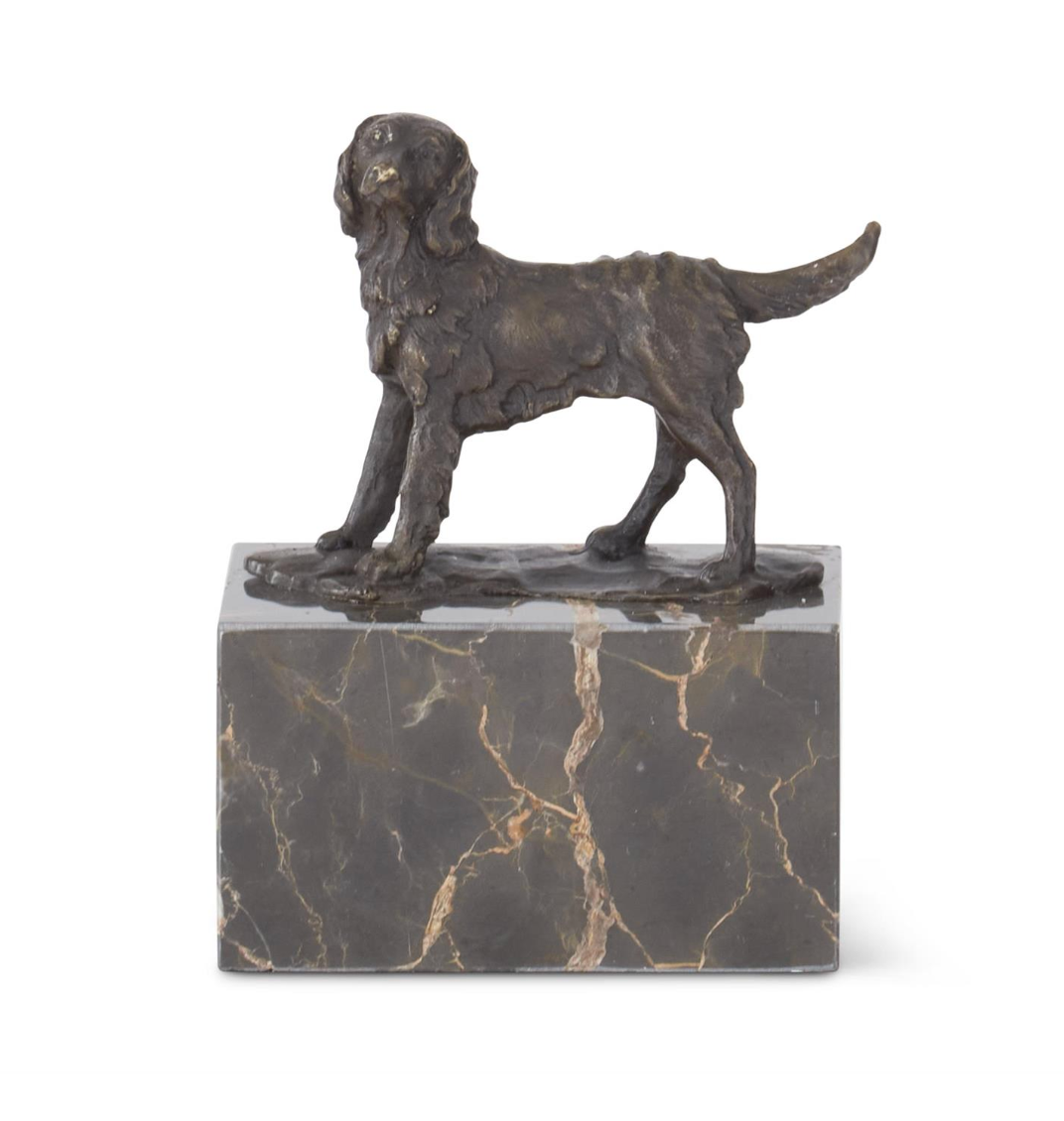 Bronze Dog Statue On Marble Block