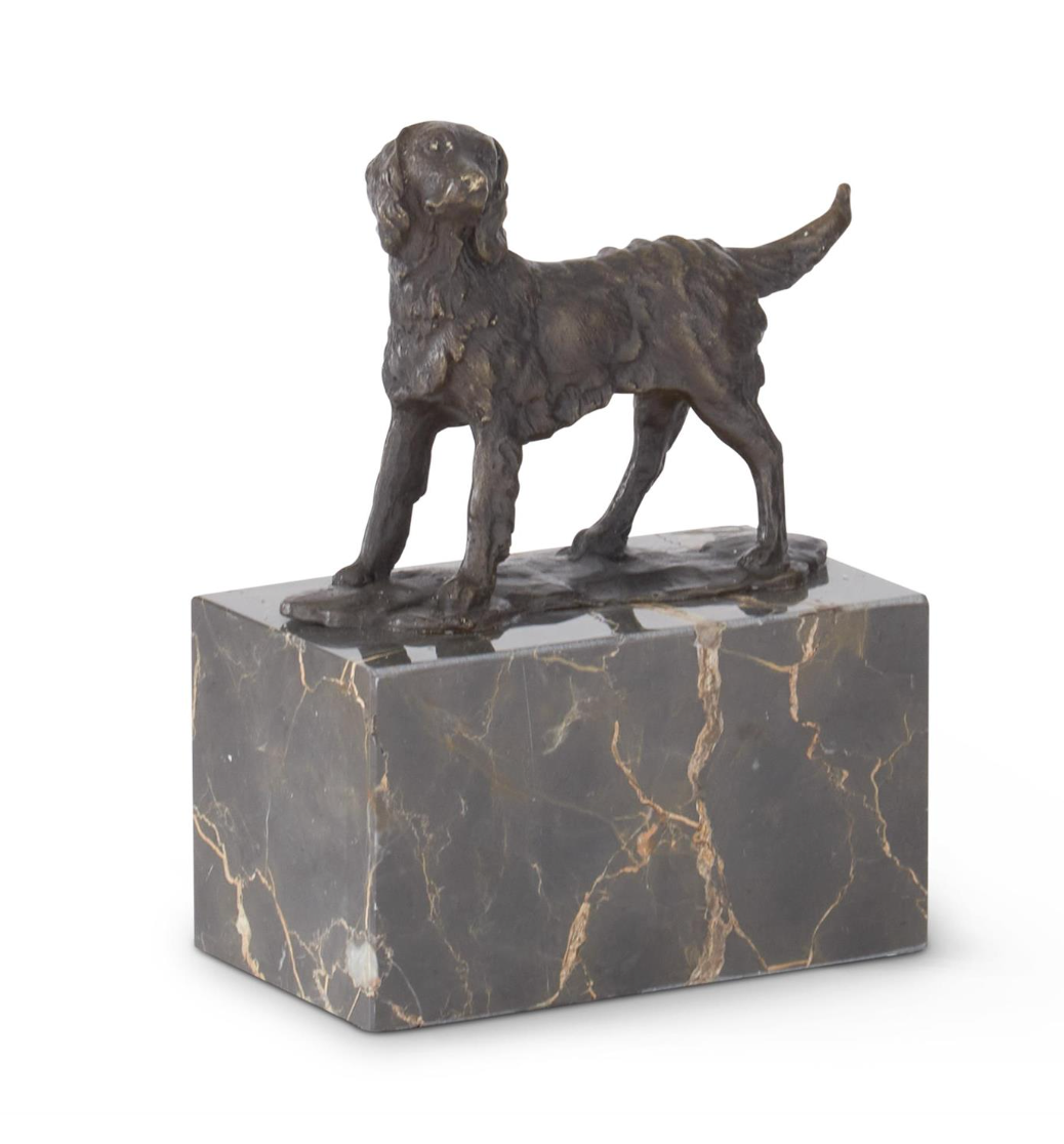 Bronze Dog Statue On Marble Block