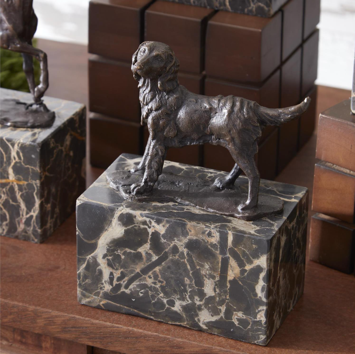 Bronze Dog Statue On Marble Block