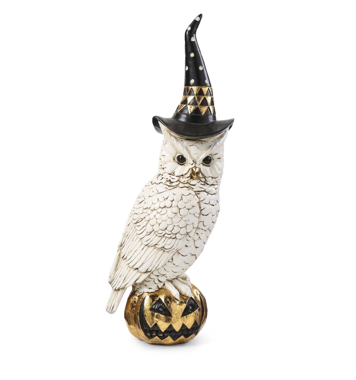 Owl with Witch Hat on Gold Jack O Lantern