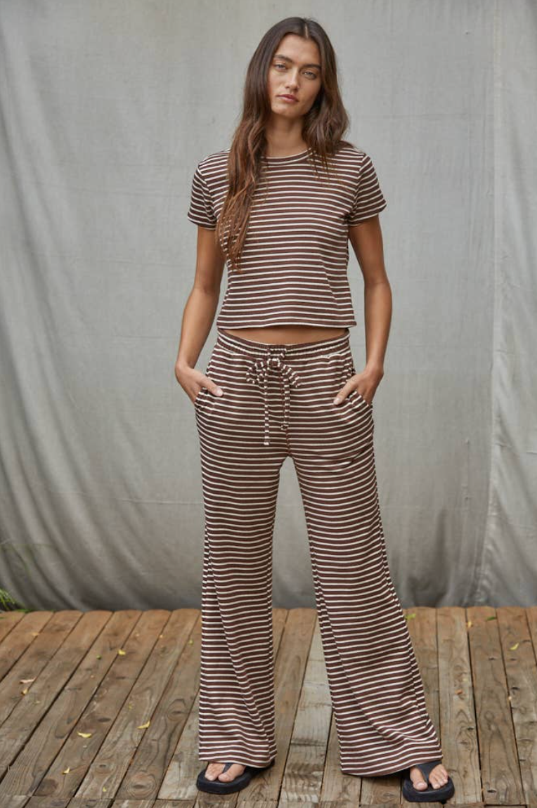 Striped Short Sleeve Top in Brownies Cream