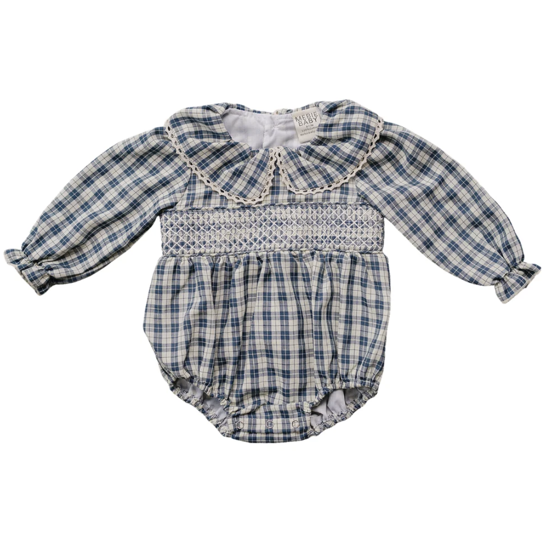 Blue Plaid Ruffle Collar Bubble Romper