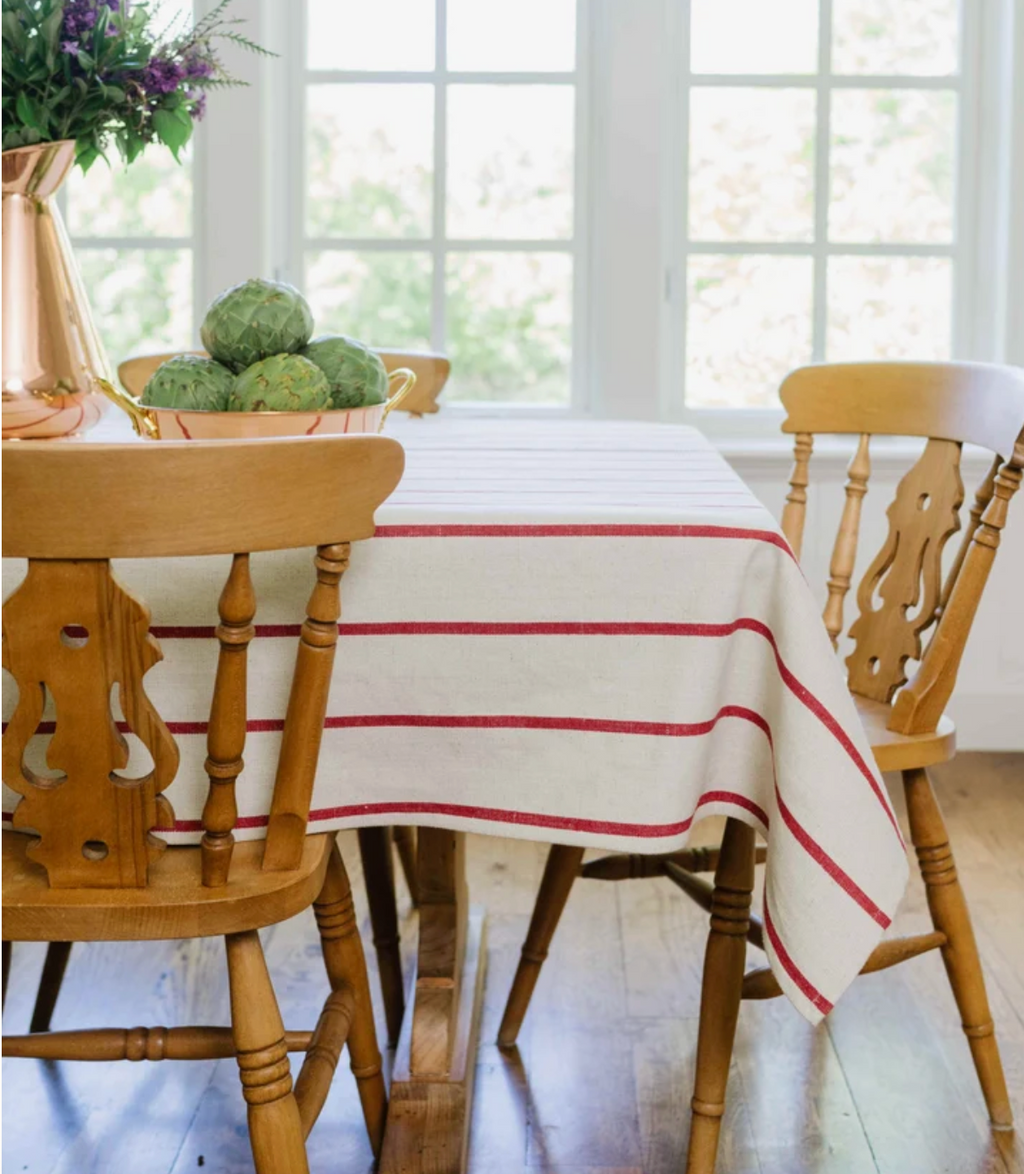 Red Stripe Linen Tablecloth