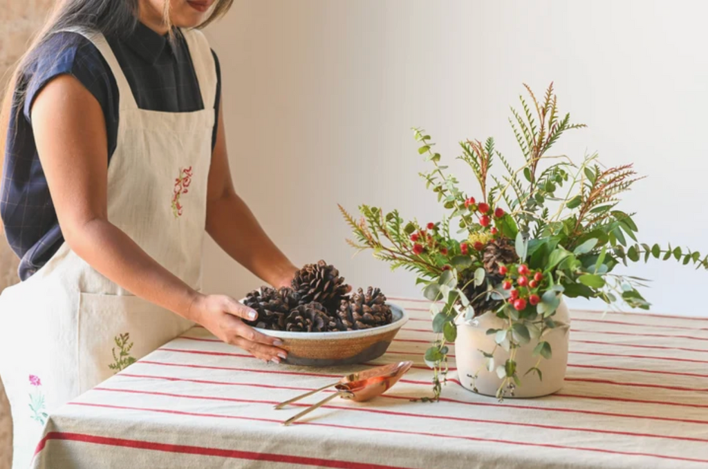Red Stripe Linen Tablecloth