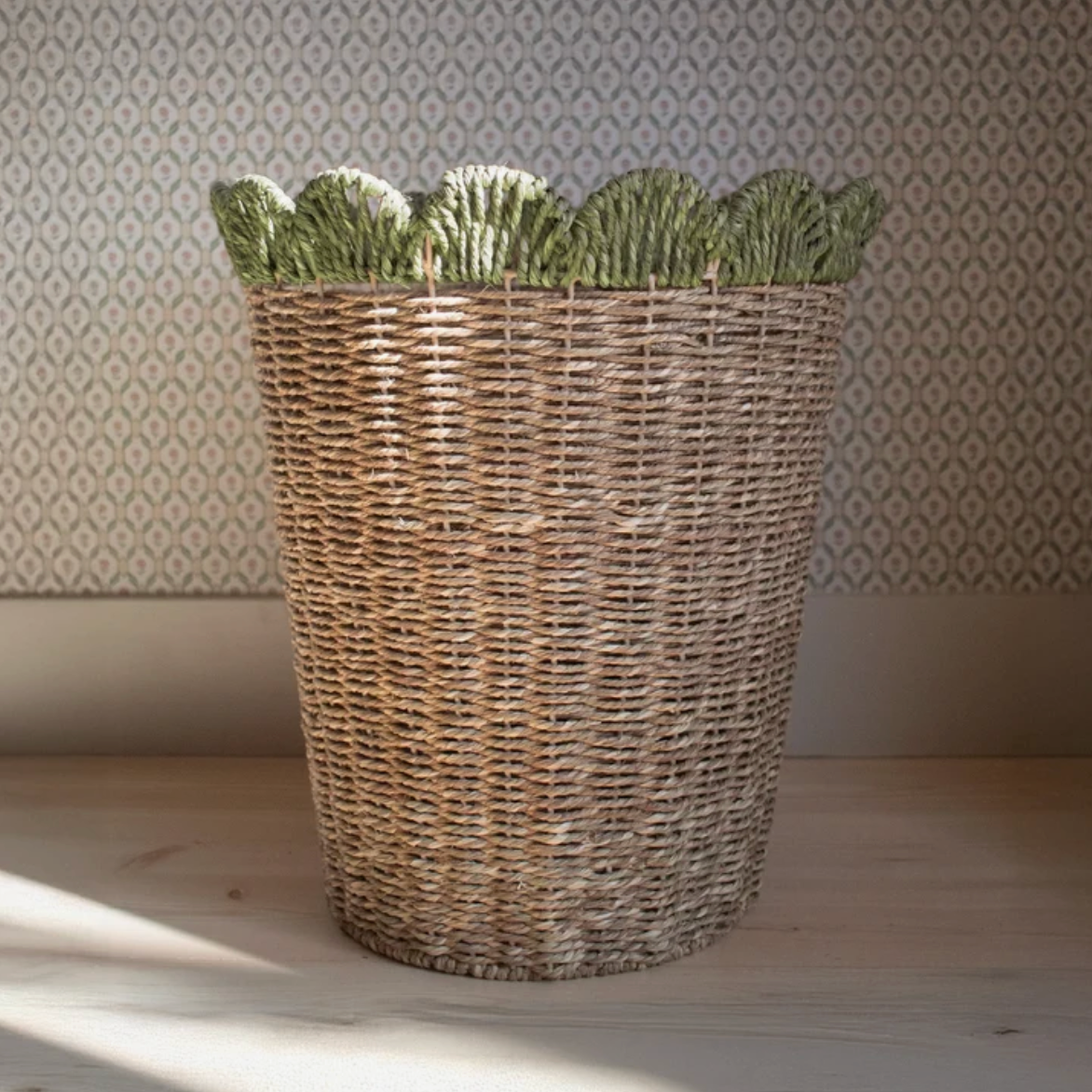 Green Scallop Woven Basket