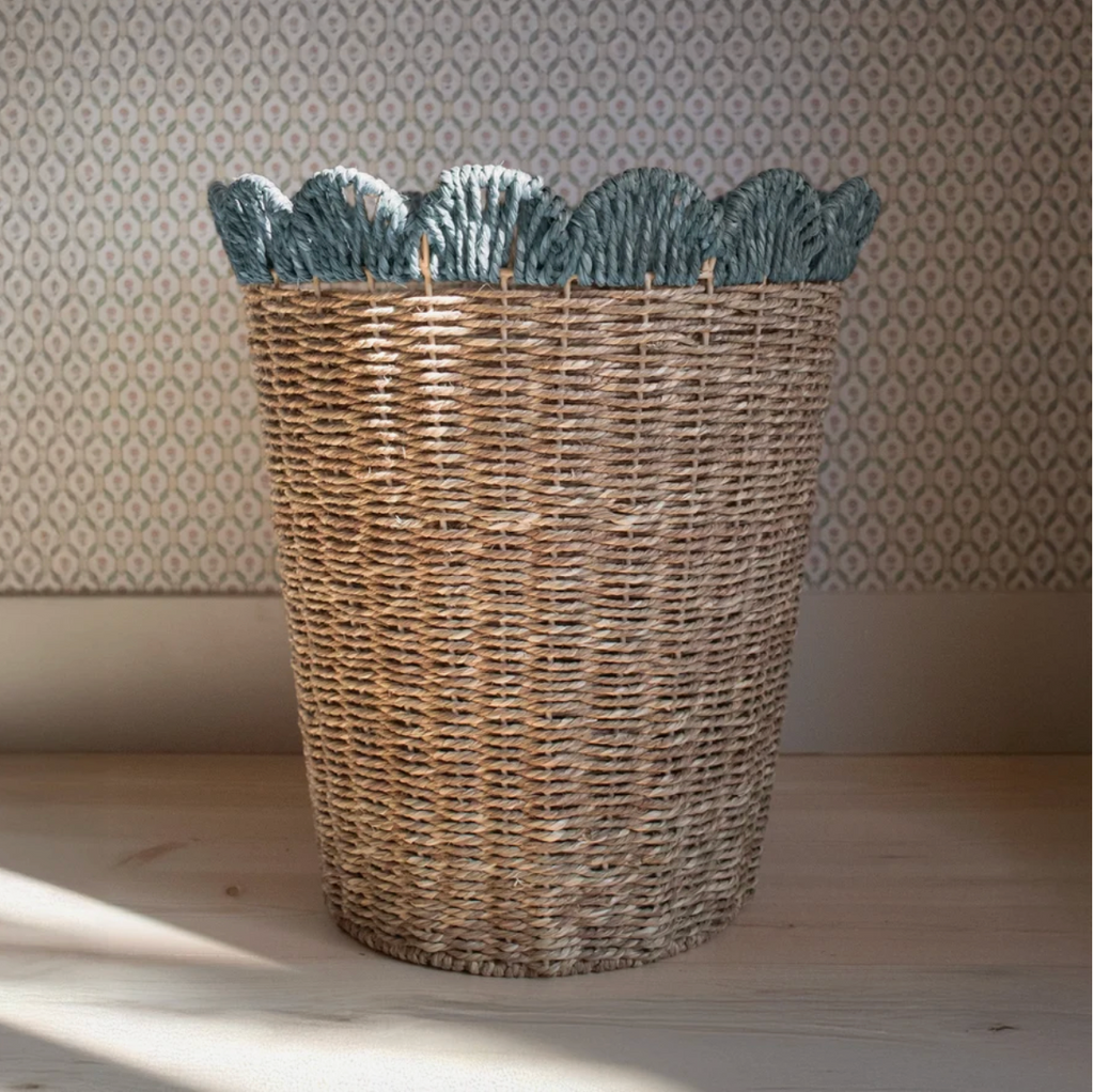 Blue Scallop Woven Basket