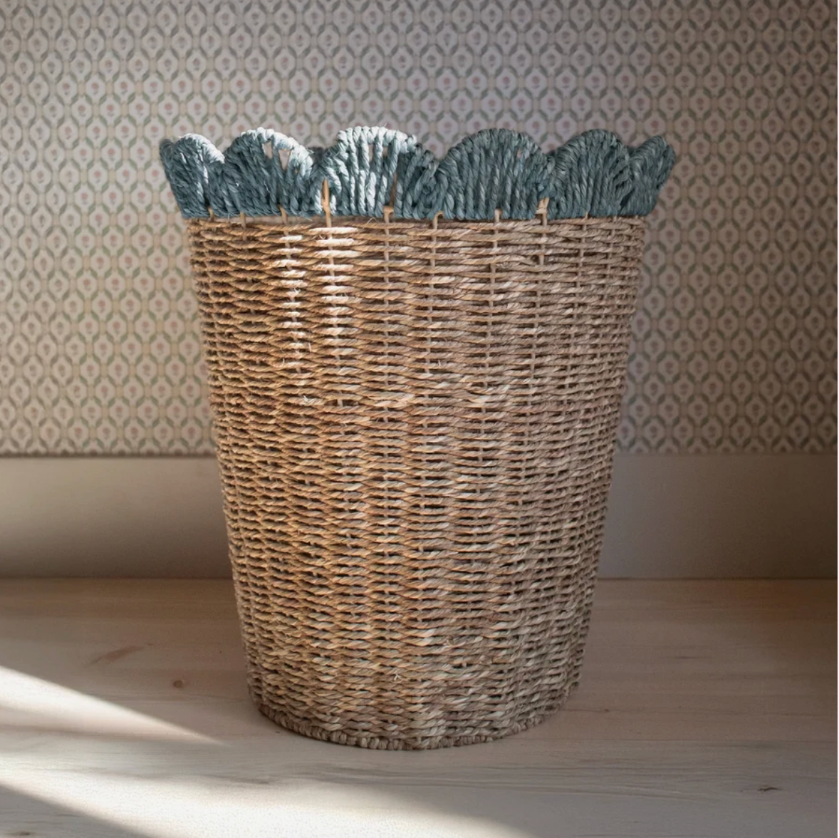 Blue Scallop Woven Basket