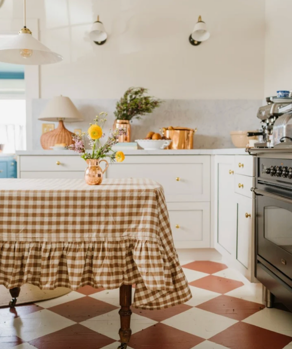 Hazelnut Ruffled Gingham Tablecloth