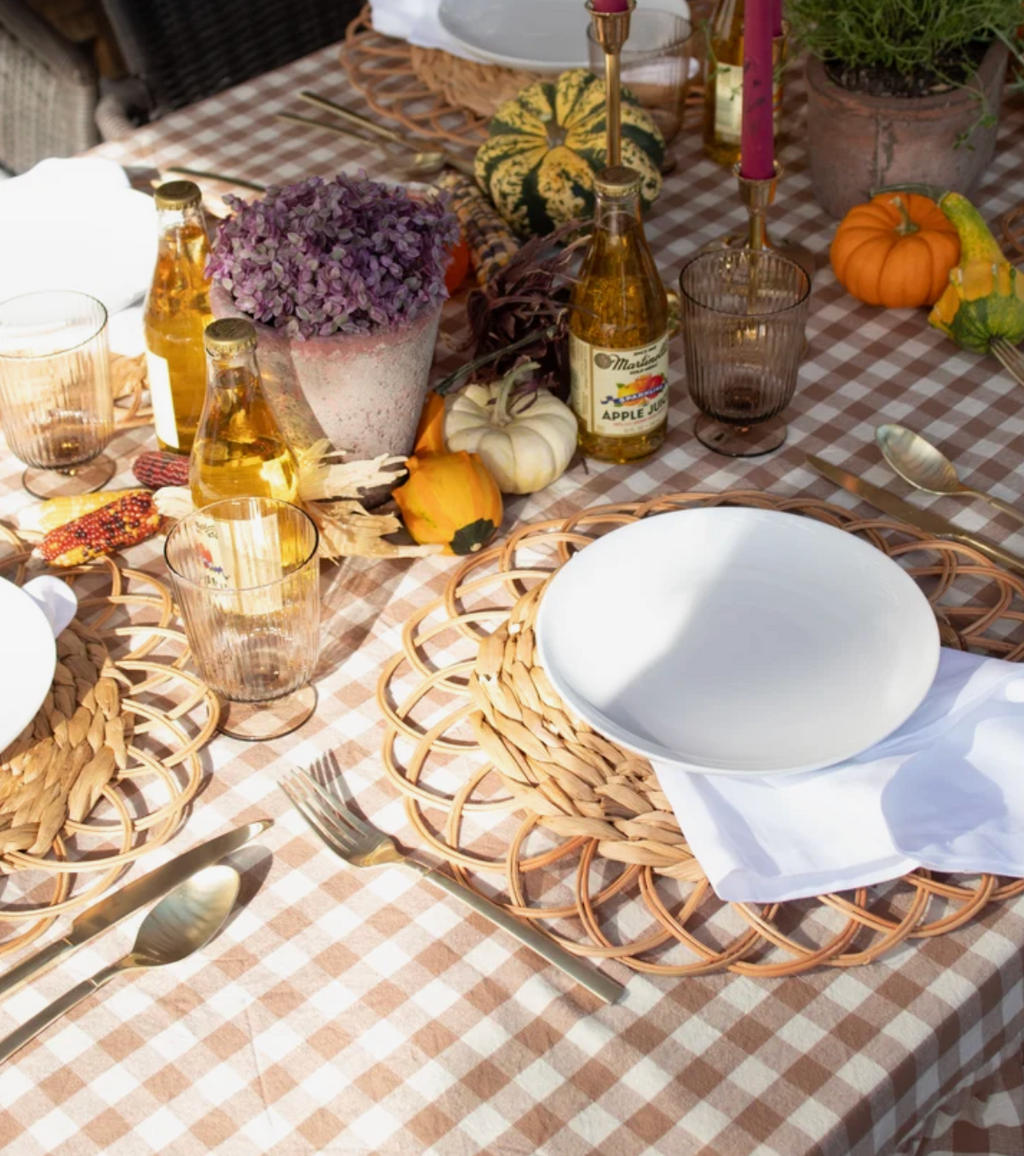 Hazelnut Ruffled Gingham Tablecloth