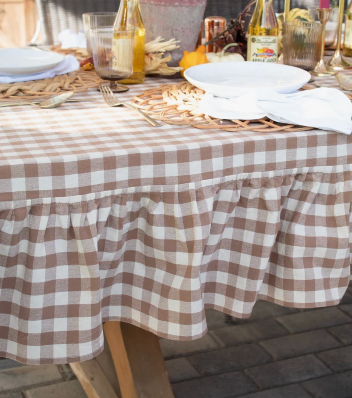 Hazelnut Ruffled Gingham Tablecloth
