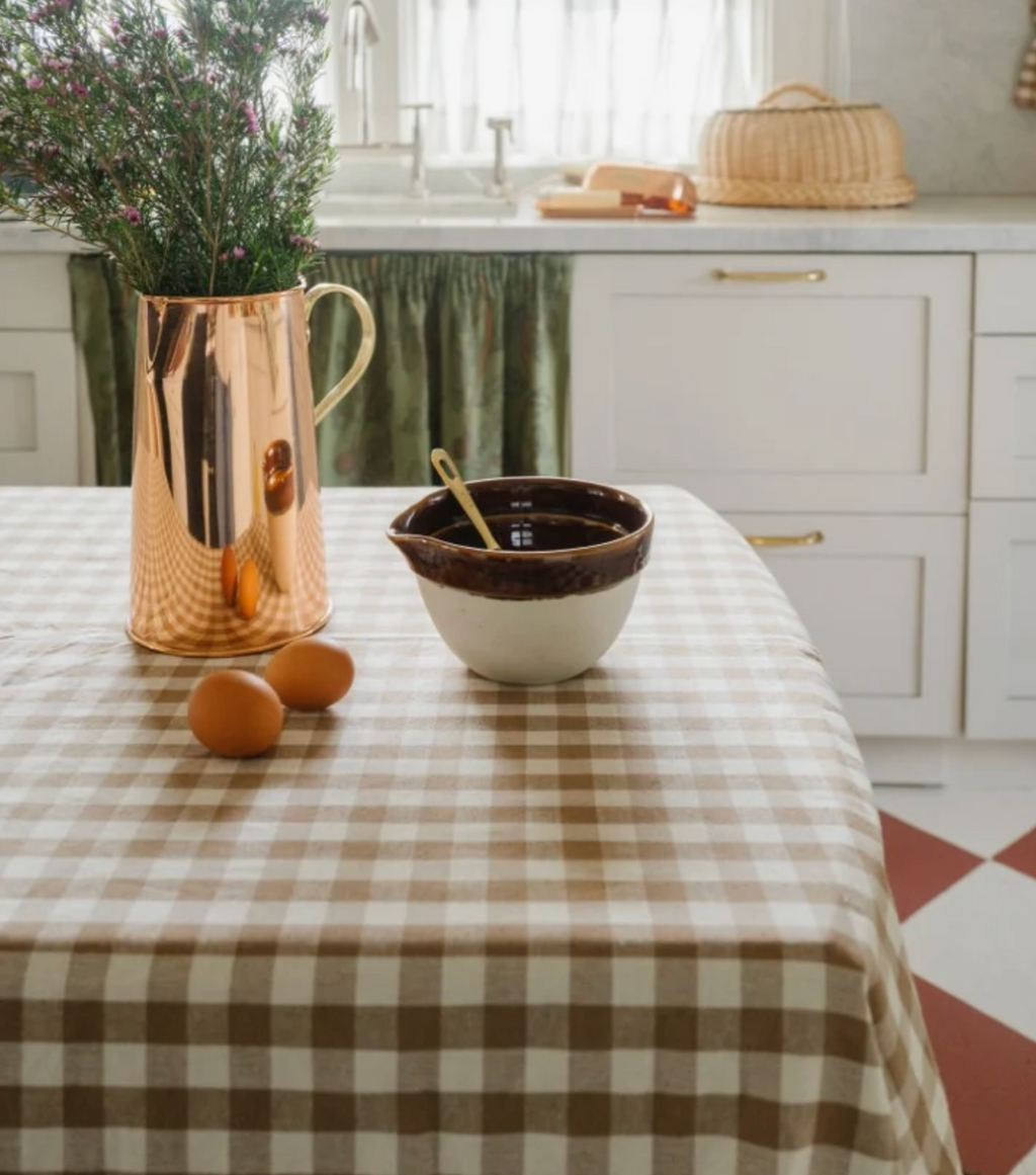 Hazelnut Ruffled Gingham Tablecloth
