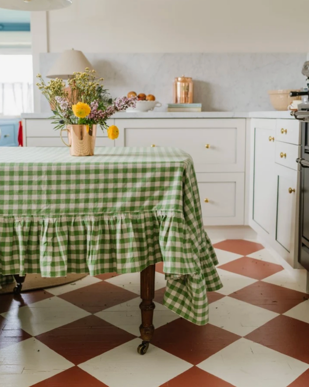 Moss Ruffled Gingham Tablecloth