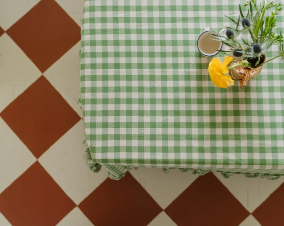 Moss Ruffled Gingham Tablecloth