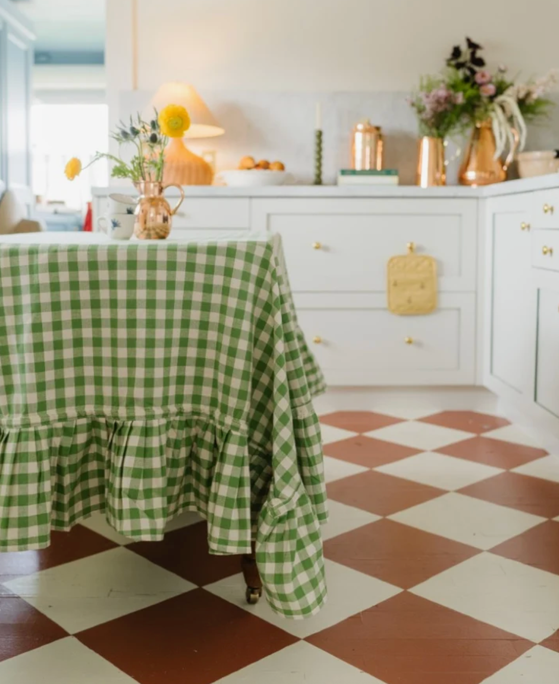 Moss Ruffled Gingham Tablecloth
