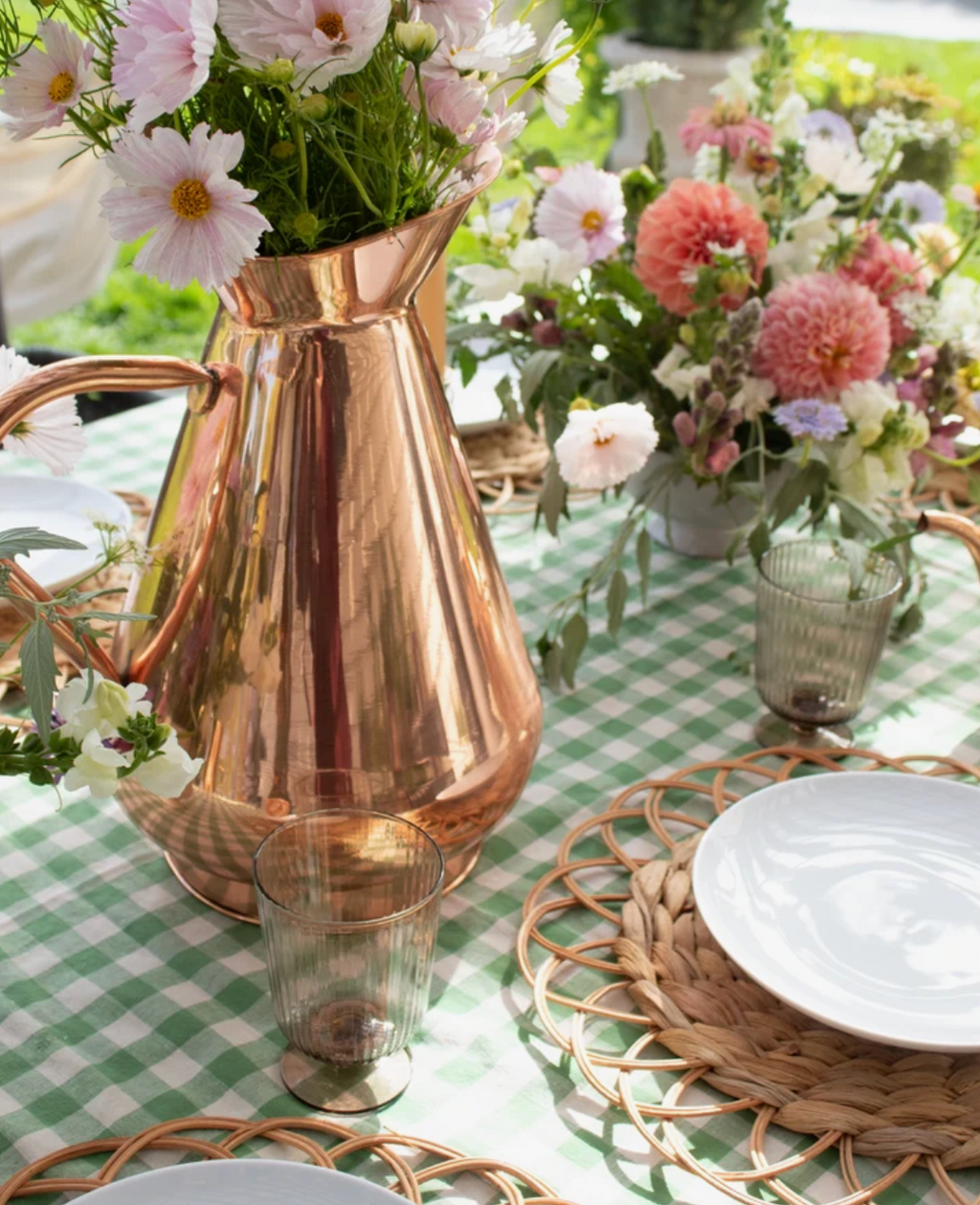 Moss Ruffled Gingham Tablecloth
